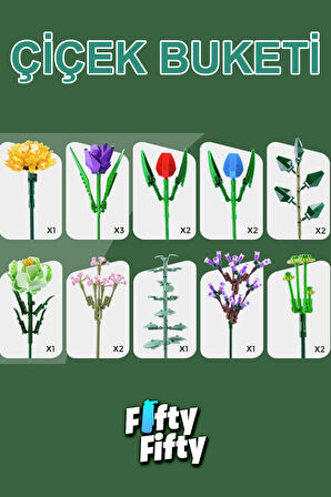 Panlos Dekoratif ve Koleksiyonluk 17 Çiçekli Buket Modeli 999 Parça Yapım Seti -FFP655001