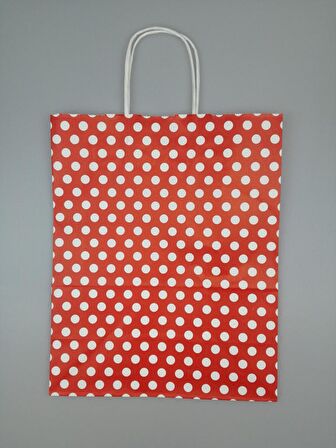 KRAFT KAĞIT ÇANTA KIRMIZI PUANLI 25CM X 30CM - 1 ADET