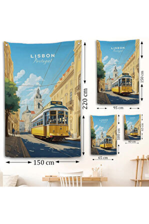 Portekiz Lizbon Sarı Tramvay Duvar Örtüsü-7972