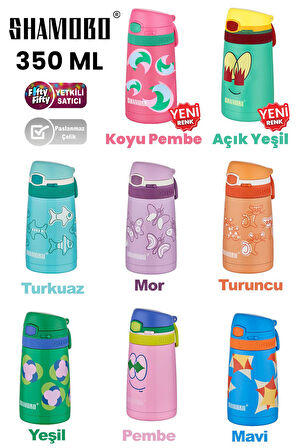 Shamobo Çocuk 350 Ml Pipetli Paslanmaz Çelik Termos Bpa İçermez 9 Renk