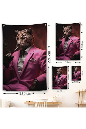 Sigara İçen Pembe Leopar Duvar Örtüsü-7974