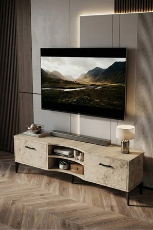 Reyo Falez Vera Tv Sehpası 160x35x50 cm Çok Amaçlı Televizyon Ünitesi Raflı Dolaplı Salon Oturma Oda