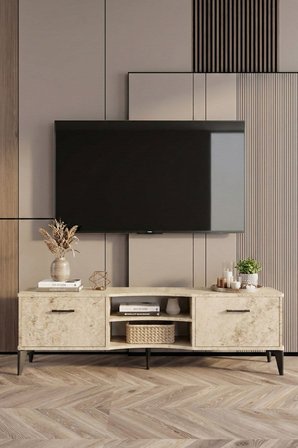 Reyo Falez Vera Tv Sehpası 160x35x50 cm Çok Amaçlı Televizyon Ünitesi Raflı Dolaplı Salon Oturma Oda