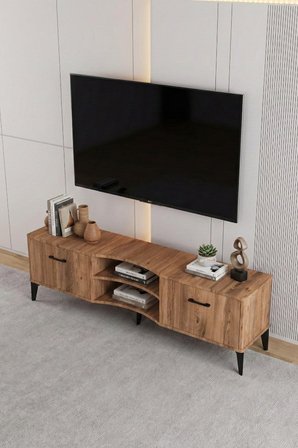 Reyo Falez Vera Tv Sehpası 160x35x50 cm Çok Amaçlı Televizyon Ünitesi Raflı Dolaplı Salon Oturma Oda