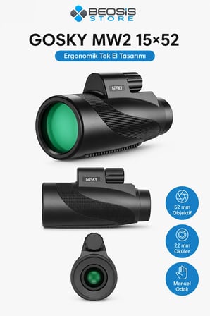 Gosky MW2 15x52 HD Monoküler Dürbün – BAK4 Prizma, FMC Optik, IPX7 Suya Dayanıklı, Telefon Adaptörü ve Tripodlu