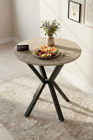Reyo Falez 70 cm Yuvarlak Mutfak Masası Metal Ayaklı Modern Yemek Balkon Bahçe Kafe Masası Traverten