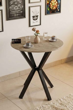 Reyo Falez 70 cm Yuvarlak Mutfak Masası Metal Ayaklı Modern Yemek Balkon Bahçe Kafe Masası Traverten
