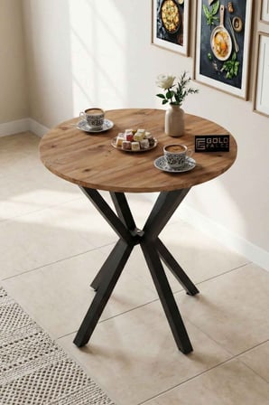 Reyo Falez 70 cm Yuvarlak Mutfak Masası Metal Ayaklı Modern Yemek Balkon Bahçe Kafe Masası Atlantik 
