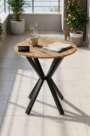 Reyo Falez 70 cm Yuvarlak Mutfak Masası Metal Ayaklı Modern Yemek Balkon Bahçe Kafe Masası Atlantik 