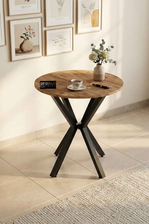 Reyo Falez 70 cm Yuvarlak Mutfak Masası Metal Ayaklı Modern Yemek Balkon Bahçe Kafe Masası Atlantik 