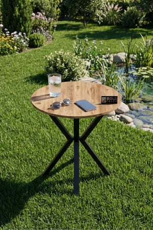 Reyo Falez 70 cm Yuvarlak Mutfak Masası Metal Ayaklı Modern Yemek Balkon Bahçe Kafe Masası Atlantik 