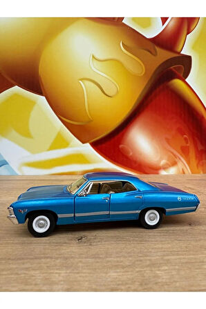 Çek Bırak 1967 Chevrolet Impala Mavi Diecast Model Araba 1967 Chevy Impala Mavi Açılan Kapılar