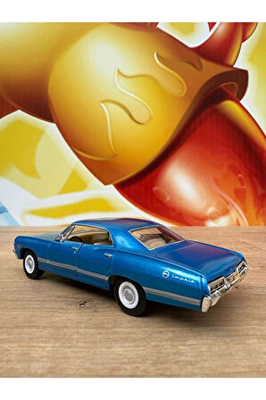 Çek Bırak 1967 Chevrolet Impala Mavi Diecast Model Araba 1967 Chevy Impala Mavi Açılan Kapılar