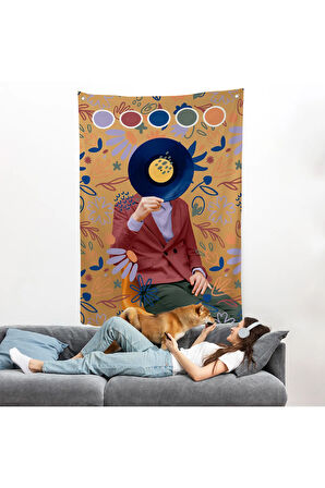 Sansalyede Oturan Adam Pop Art Duvar Örtüsü-7978