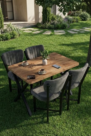 Reyo Falez Elma 110x70 cm Masa Takımı 4 Sandalyeli Modern Mutfak Balkon Kafe Yemek Masası Seti Atlan