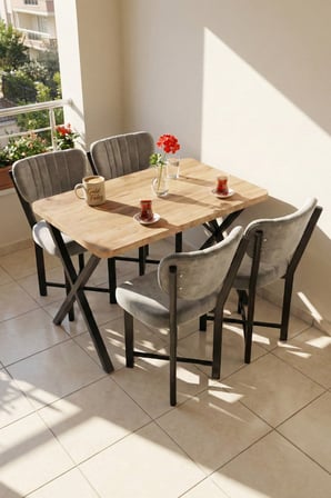 Reyo Falez Elma 110x70 cm Masa Takımı 4 Sandalyeli Modern Mutfak Balkon Kafe Yemek Masası Seti Atlan