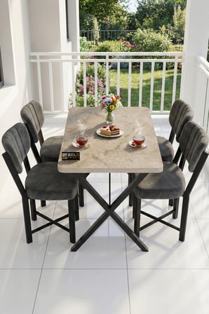 Reyo Falez Elma 110x70 cm Masa Takımı 4 Sandalyeli Modern Mutfak Balkon Kafe Yemek Masası Seti Trave