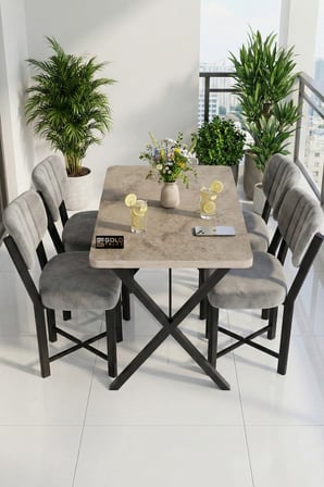 Reyo Falez Elma 110x70 cm Masa Takımı 4 Sandalyeli Modern Mutfak Balkon Kafe Yemek Masası Seti Trave