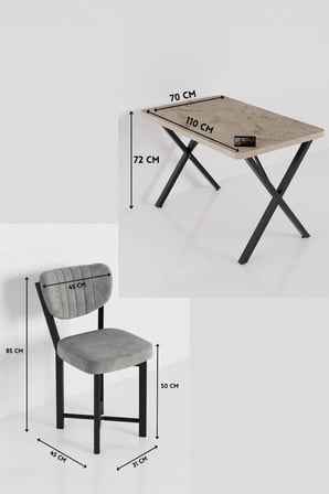 Reyo Falez Elma 110x70 cm Masa Takımı 4 Sandalyeli Modern Mutfak Balkon Kafe Yemek Masası Seti Trave