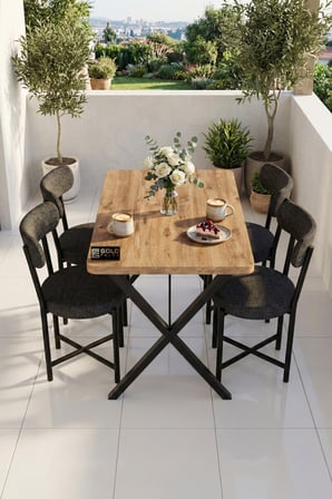 Reyo Teddy 110x70 cm Masa Takımı 4 Sandalyeli Modern Mutfak Balkon Kafe Yemek Masası Seti Atlantik Ç