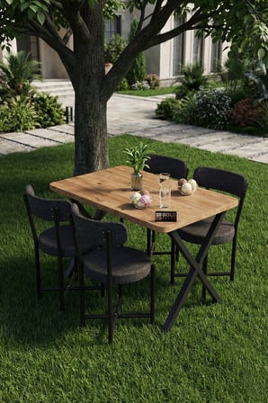 Reyo Teddy 110x70 cm Masa Takımı 4 Sandalyeli Modern Mutfak Balkon Kafe Yemek Masası Seti Atlantik Ç