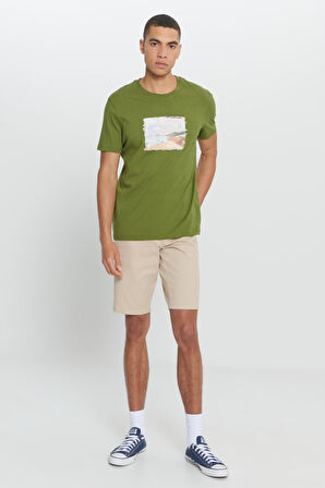 Standart Fit Normal Kesim %100 Pamuk Baskılı Bisiklet Yaka Tişört