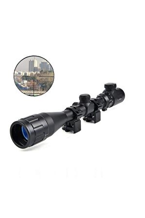 4-12x40 Aoeg Tüfek Dürbünü Mil Dot Kırmızı - Yeşil Lens Koruyucu