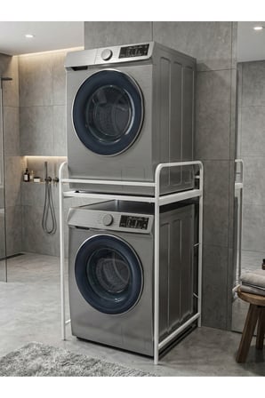 Reyo Falez 2 Katlı Çamaşır Makinesi Üstü Dolap Metal Banyo Organizeri Çok Amaçlı Raf - Beyaz 261