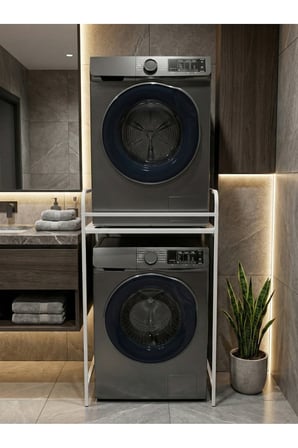Reyo Falez 2 Katlı Çamaşır Makinesi Üstü Dolap Metal Banyo Organizeri Çok Amaçlı Raf - Beyaz 261