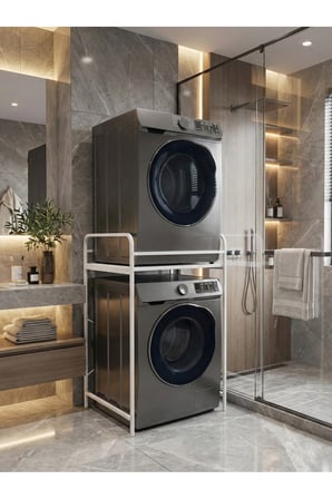 Reyo Falez 2 Katlı Çamaşır Makinesi Üstü Dolap Metal Banyo Organizeri Çok Amaçlı Raf - Beyaz 261