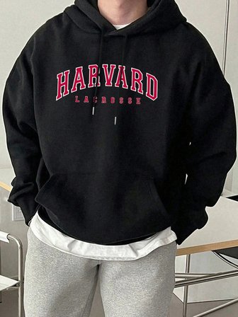 Harvard Lacrosse Baskılı Kapüşonlu Üst Erkek Yumuşak Moda Tişörtü Spor Rahat Sokak Giysisi Te