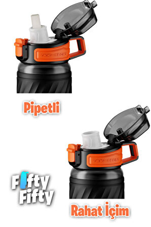 TKK 600 ML Çift Kullanım Pipetli/Rahat içim Bpa İçermeyen Taşıma Kulplu Tritan Su Matarası FFTKK1025-600ML