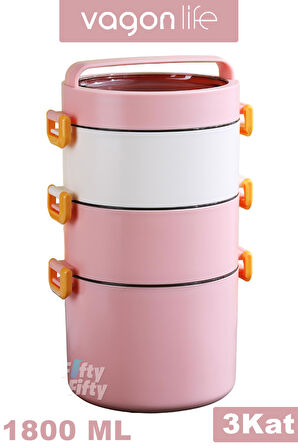 Vagonlife Lunch Box 3 Katlı Büyük Boy 1800 ML  Ofis-Okul İçin Yeni Nesil Sefer Tası-FFLBOX3KAT1800ML