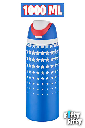 Vagonlife 1000 ML Tek Kapak Çift Kullanım Pipetli/Pipetsiz Taşıma Kulplu Çelik Termos -FFVGN045ML1000Desenli