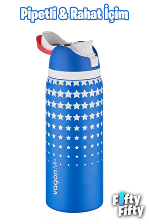 Vagonlife 1000 ML Tek Kapak Çift Kullanım Pipetli/Pipetsiz Taşıma Kulplu Çelik Termos -FFVGN045ML1000Desenli
