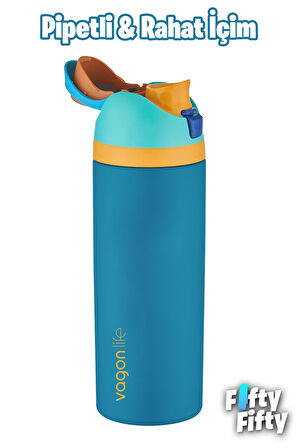 Vagonlife 1000 ML Tek Kapak Çift Kullanım Pipetli/Pipetsiz Taşıma Kulplu Çelik Termos -FFVGN045ML10003RENK