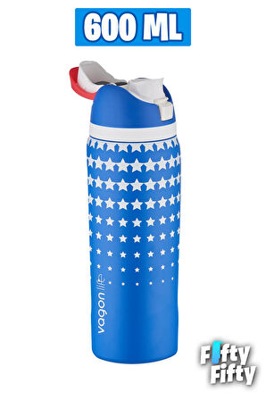 Vagonlife 600 ML Tek Kapak Çift Kullanım Pipetli/Pipetsiz Taşıma Kulplu Çelik Termos -FFVGN044ML600Desenli