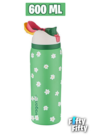 Vagonlife 600 ML Tek Kapak Çift Kullanım Pipetli/Pipetsiz Taşıma Kulplu Çelik Termos -FFVGN044ML600Desenli