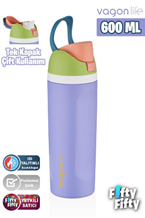 Vagonlife 600 ML Tek Kapak Çift Kullanım Pipetli/Pipetsiz Taşıma Kulplu Çelik Termos -FFVGN0443R600ML