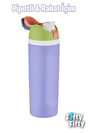 Vagonlife 600 ML Tek Kapak Çift Kullanım Pipetli/Pipetsiz Taşıma Kulplu Çelik Termos -FFVGN0443R600ML