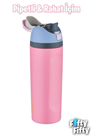 Vagonlife 600 ML Tek Kapak Çift Kullanım Pipetli/Pipetsiz Taşıma Kulplu Çelik Termos -FFVGN0443R600ML