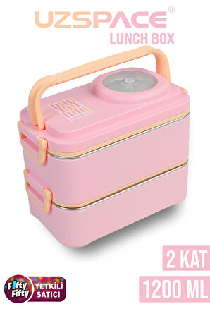 Uzspace 1200 ML İki Kat Dört Bölme Paslanmaz Çelik Lunch Box Yeni Nesil Sefer Tası-Sos Kaseli Model-FFLBOX8023