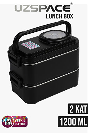 Uzspace 1200 ML İki Kat Dört Bölme Paslanmaz Çelik Lunch Box Yeni Nesil Sefer Tası-Sos Kaseli Model-FFLBOX8023