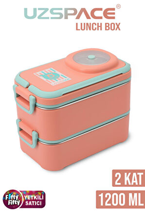 Uzspace 1200 ML İki Kat Dört Bölme Paslanmaz Çelik Lunch Box Yeni Nesil Sefer Tası-Sos Kaseli Model-FFLBOX8023