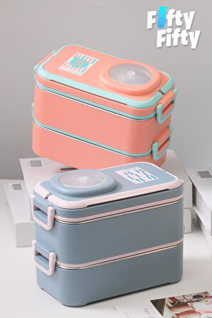 Uzspace 1200 ML İki Kat Dört Bölme Paslanmaz Çelik Lunch Box Yeni Nesil Sefer Tası-Sos Kaseli Model-FFLBOX8023