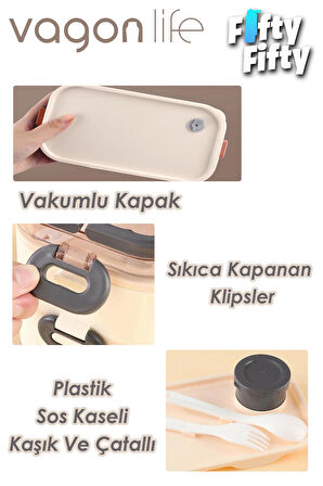 Vagonlife 1350 ML İki Kat Üç Bölme Paslanmaz Çelik Lunch Box Yeni Nesil Sefer Tası-Sos Kaseli Model-FFLBOX10110-2S
