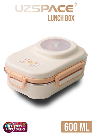 Uzspace 600 ML Çorba Kaseli-Çelik Kaşık Çatallı Paslanmaz Çelik Bento Lunch Box Yeni Nesil Sefer Tası-FFLBOX8021600