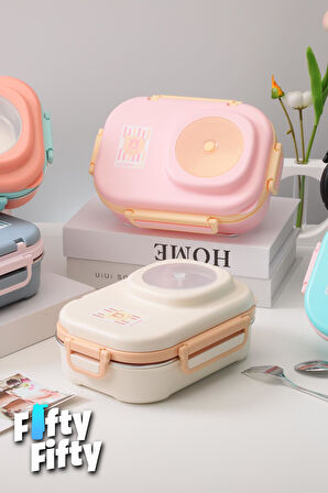 Uzspace 600 ML Çorba Kaseli-Çelik Kaşık Çatallı Paslanmaz Çelik Bento Lunch Box Yeni Nesil Sefer Tası-FFLBOX8021600
