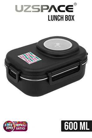 Uzspace 600 ML Çorba Kaseli-Çelik Kaşık Çatallı Paslanmaz Çelik Bento Lunch Box Yeni Nesil Sefer Tası-FFLBOX8021600