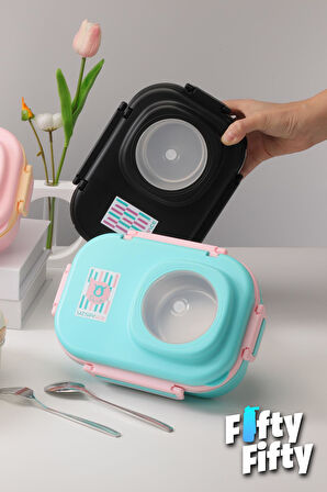 Uzspace 600 ML Çorba Kaseli-Çelik Kaşık Çatallı Paslanmaz Çelik Bento Lunch Box Yeni Nesil Sefer Tası-FFLBOX8021600